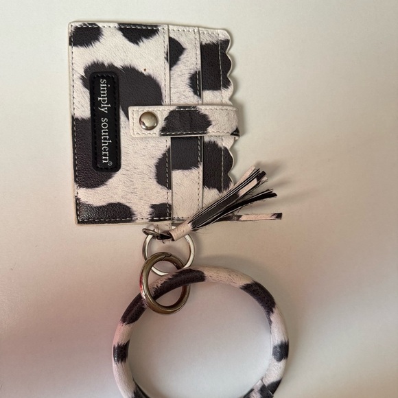 Simply Southern Handbags - Simply Southern Black and White Cow Print Cardholder Keyring with Tassel